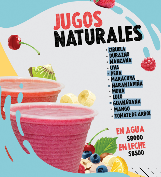 jugos naturales agua -leche
